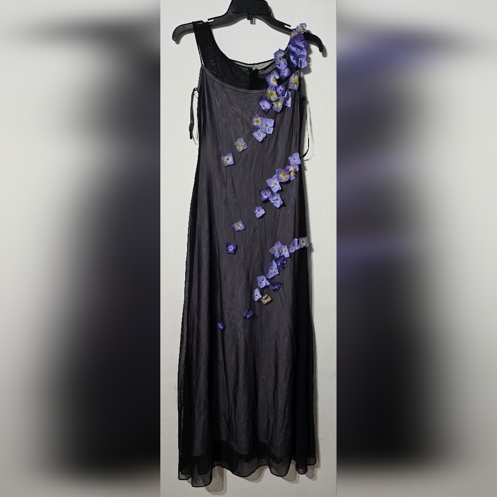 Cache Black Maxi Dress with Purple Floral Accents